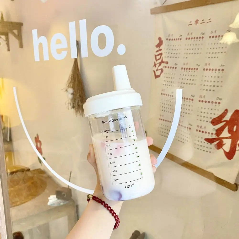 

Portable 500/850ml Straw Cup Timescale Large Capacity Cup With Lid Straw Plastic Water Bottle Bubble Tea Coffee
