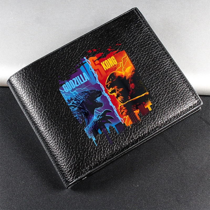 Godzilla Kong Pu Men's Short Wallet Movie Cartoon Leather Coin Credit ID Card Billfold Foldable Storage Purse Busine Wallet New