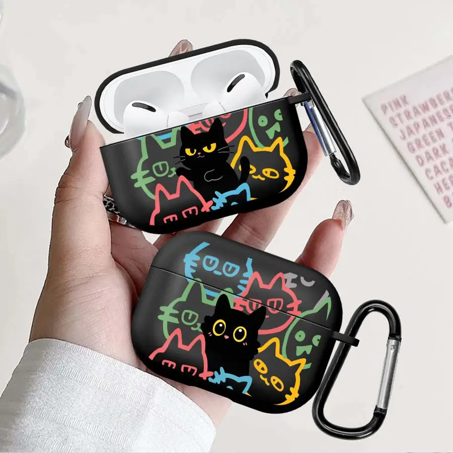 Trendy Cute Black Cat Case For Airpods 1 3 Pro Pro3 Pro2 2 4 Earphone Cases Cover