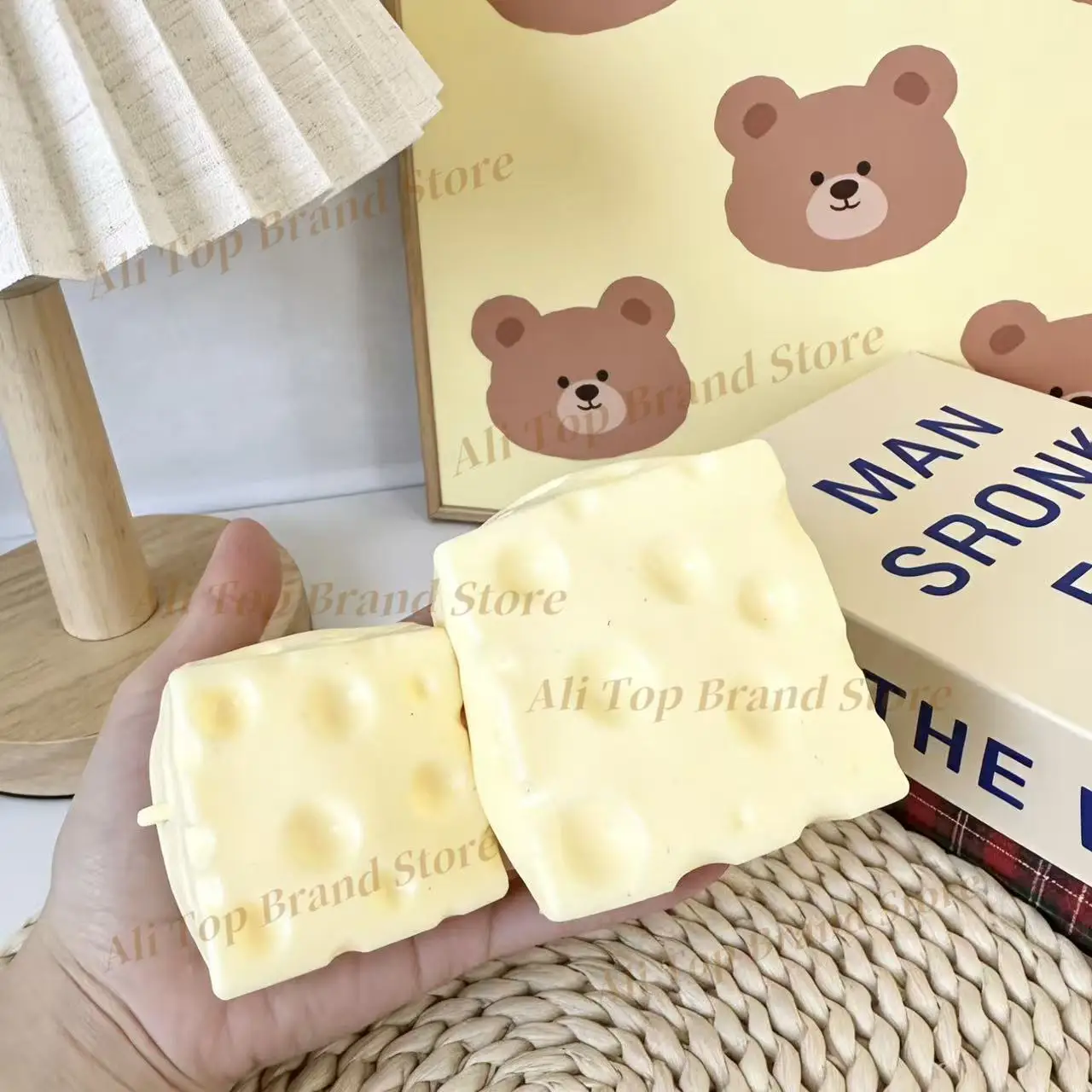 Giant Cheese Cube Squeezing Ball 7cm Ultra-thin Cheese Flour Ball Plastic Kneading Music TPR