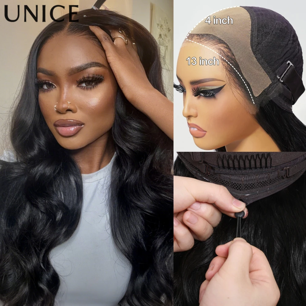 

UNice Hair Real Scalp 13x4 HD Lace Frontal Wigs With Drawstring Body Wave Human Hair Wigs Wear Go Glueless Wigs 180% Density