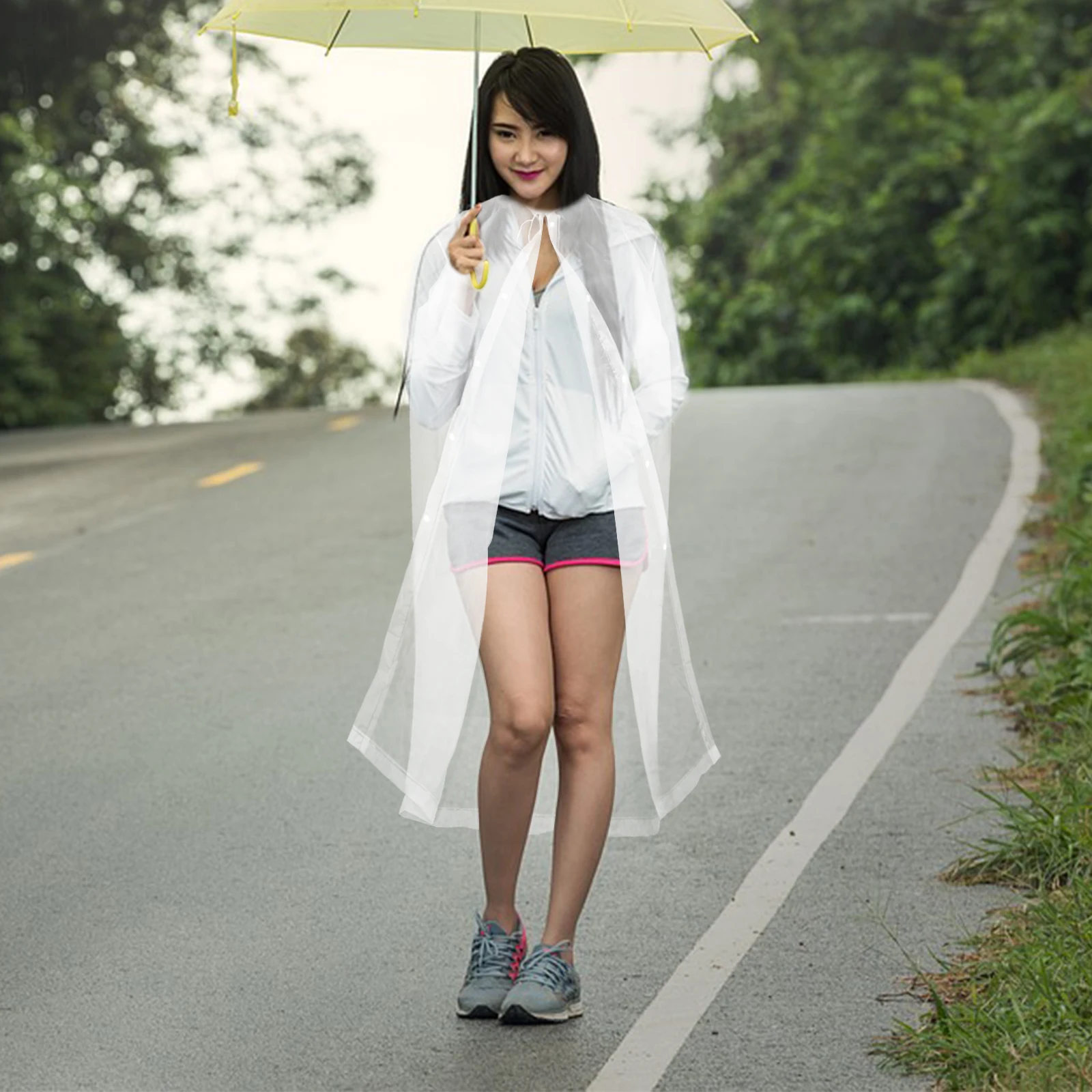 

Frosted Raincoat Adult Waterproof Hooded Transparent Lightweight Durable Fast Dry Suitable Activities