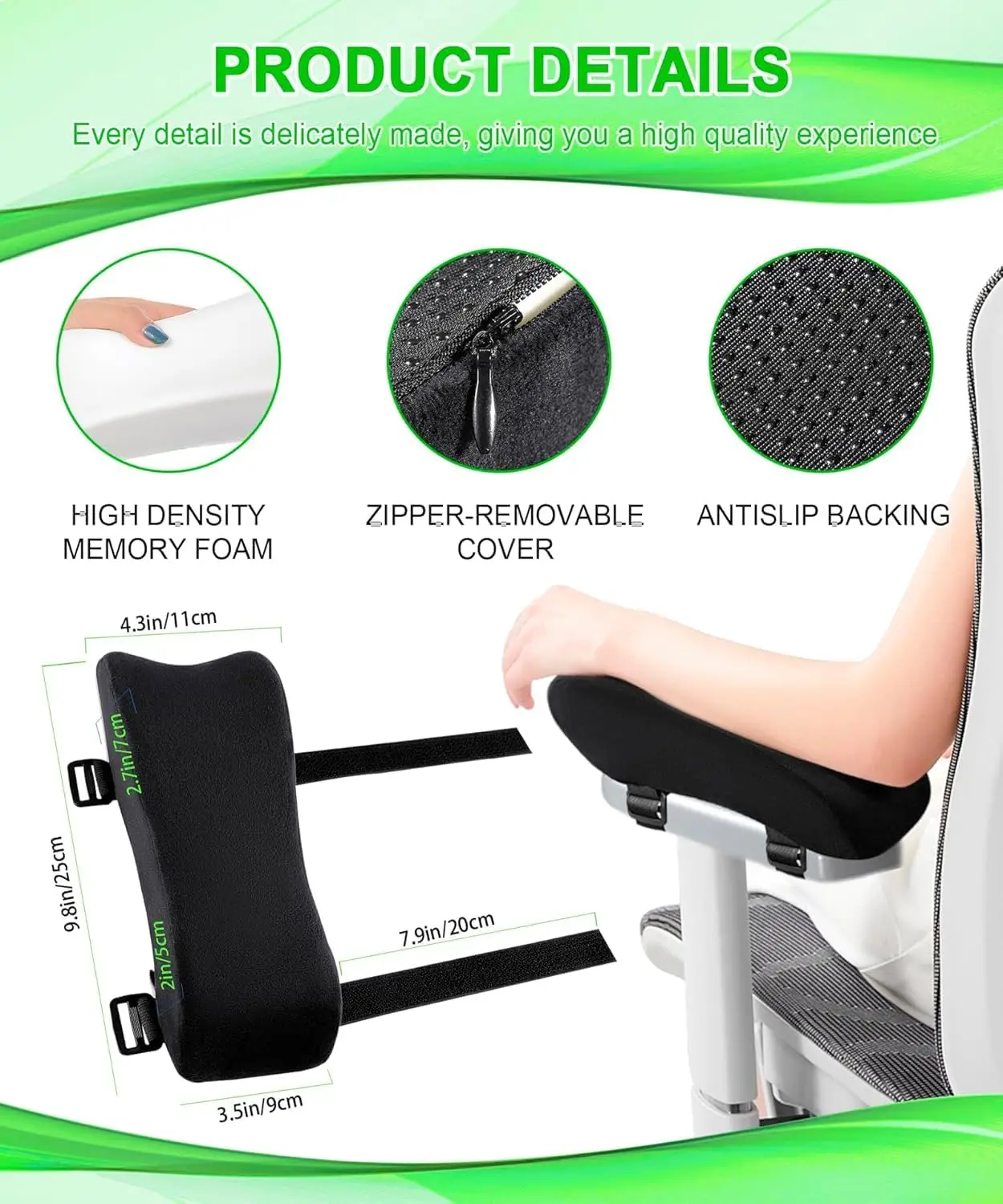

Ergonomic Office Chair, Memory Foam Cushion Arm Rest Pad Covers Suitable For Gaming Chairs, Wheelchairs And Desk Chairs