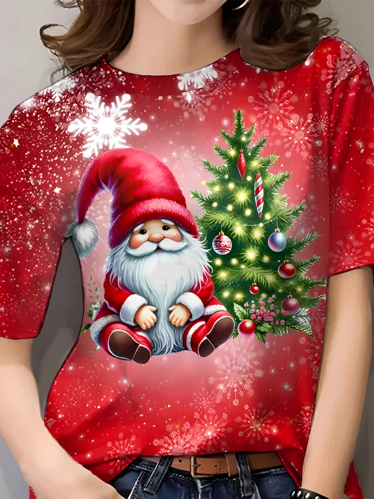 

loween S Claus 3D Print ort Sve round Ne T-irt Women's Faion Trendy Ins Polyester Summer Thin Regular Fit