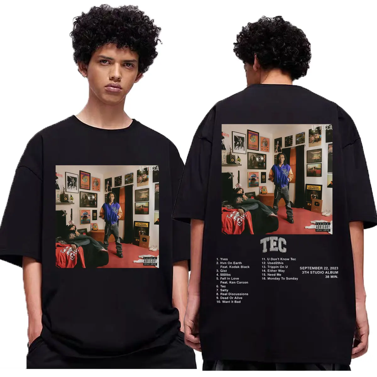 

Rapper Lil Tecca Tec Album Poster Merch T-shirt Men's Women's Hip Hop Vintage Short Sleeve T Shirt Casual Fashion Loose T-shirts