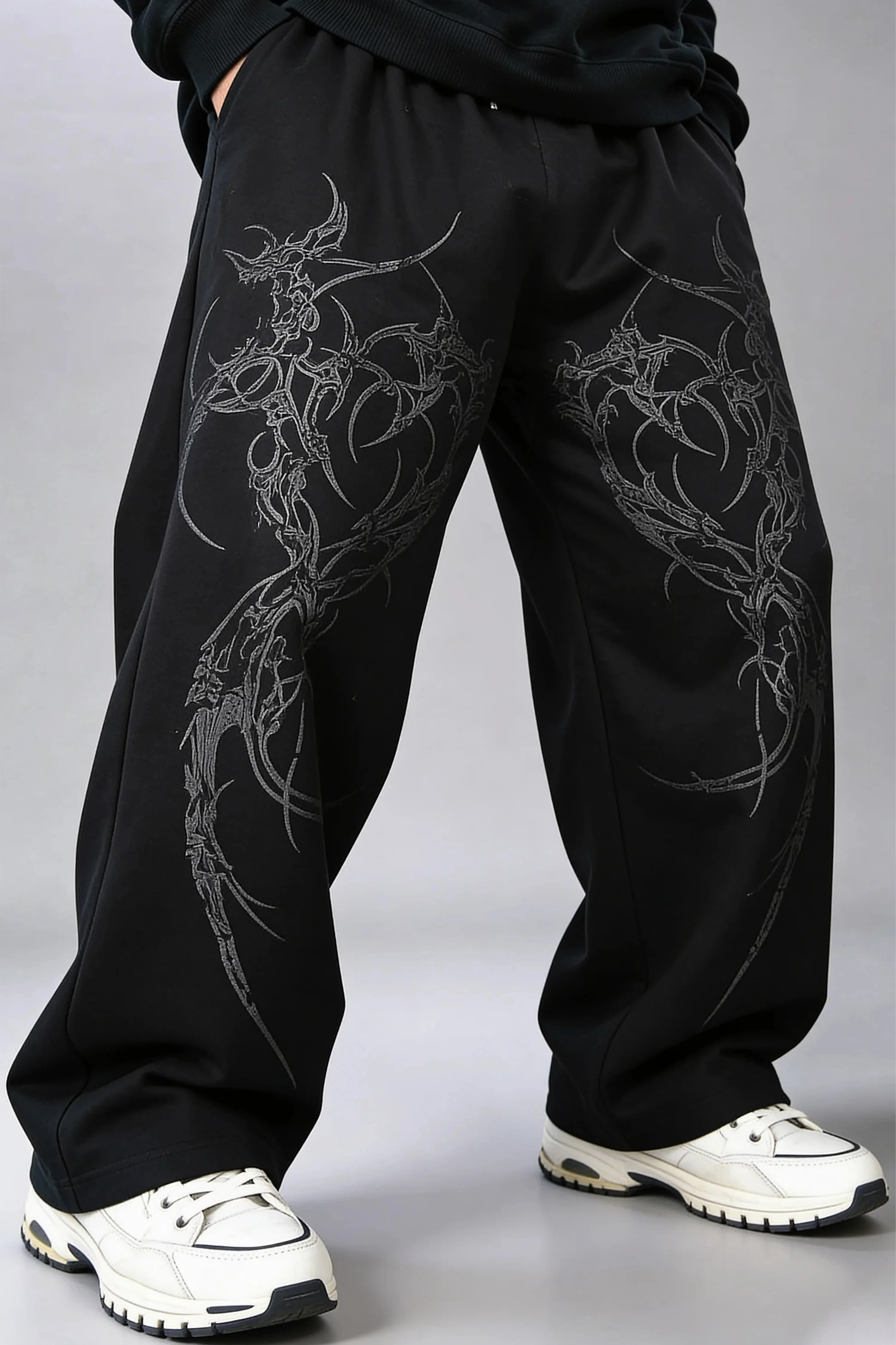 Pantalones Deportivos Casuales Unisex Midnight, Pantalones Deportivos con Estampado de Cruz de Espinas, Pantalones Casuales Holgados de Pierna Ancha para Hombre
