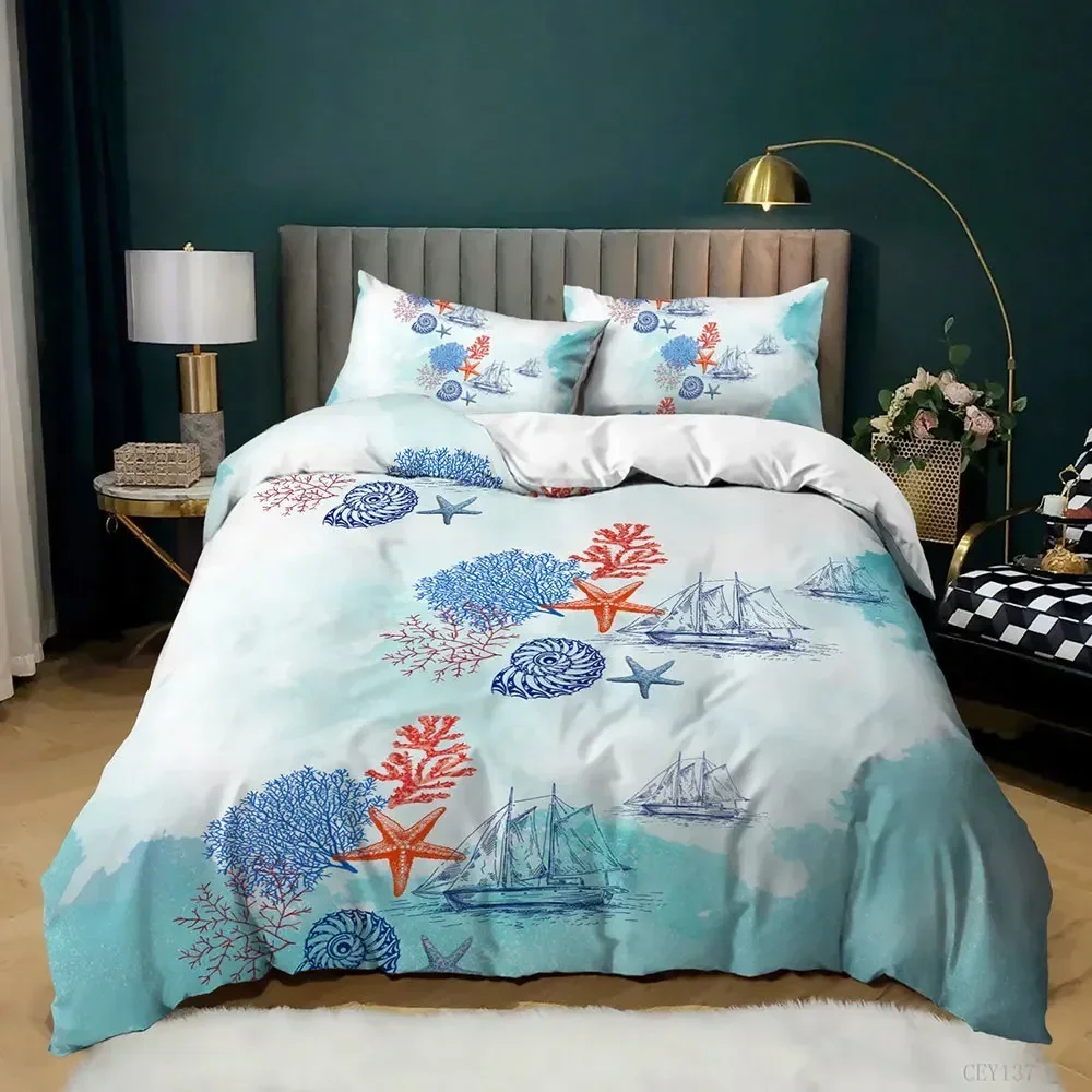 

Ocean Nautical Coastal Comfortable Duvet Quilt Cover Pillowcase Bedding Set Children Bedroom Decoration Home Textile