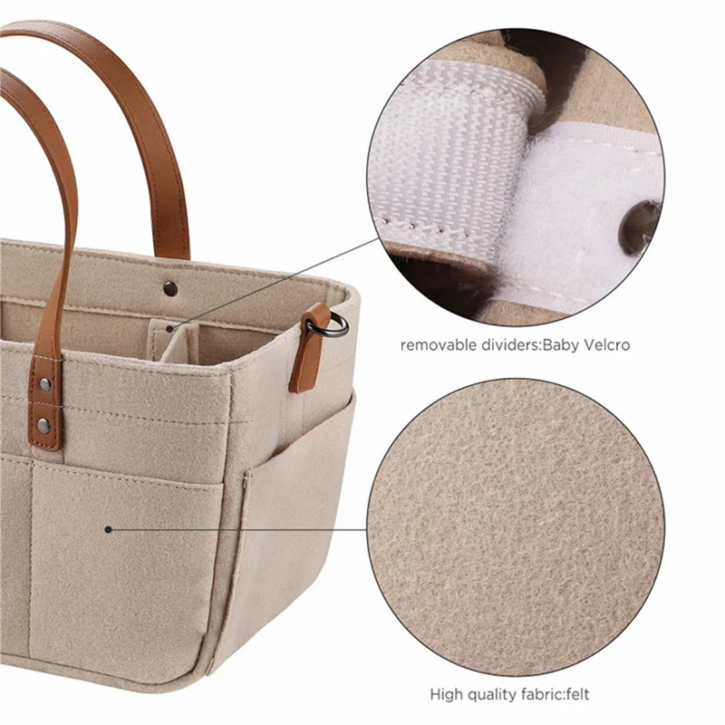 B05C-2X almacenamiento de fieltro para bebé, cesta organizadora para guardería, bolsa de pañales infantil con asa, carrito para cambiar pañales, portador de almacenamiento para niños A