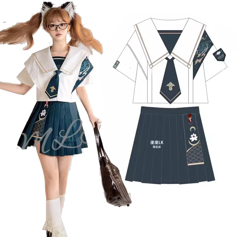 

Honkai Star Rail Dan Heng Imbibitor Lunae Cosplay College Student School Uniform Girls Sailor Suit Short Sleeve Pleated Skirts