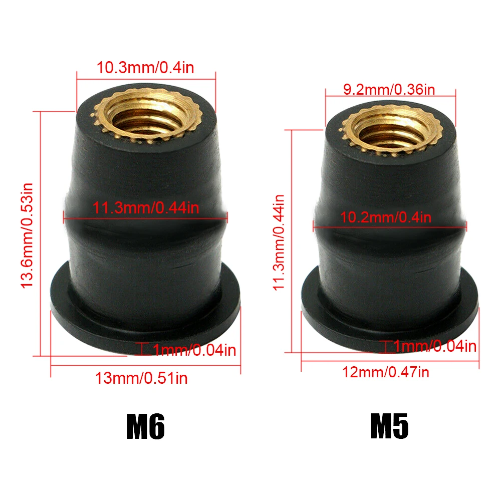 30/10Pcs M5/M6 Convex Rubber Well Rivet Nuts Black For Motorcycle Windshield Kayaking ATV Automoboile Accessories