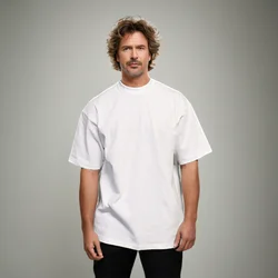 Solid Color T-shirt Men's New Short Sleeve Top Heavy Pound 230g Cotton White Crewneck Loose tee