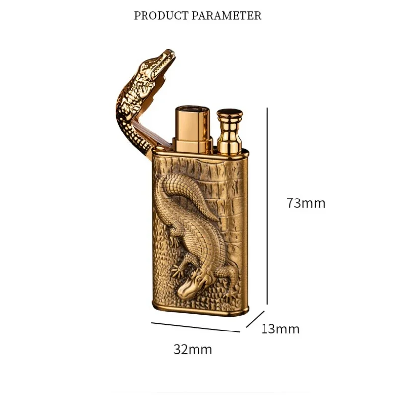 2024 3D Relief Dragon Crocodile Double Fire Lighter Metal Windproof Jet Fire Open Fire Conversion Gas Lighter Smoking Men\'s Gift