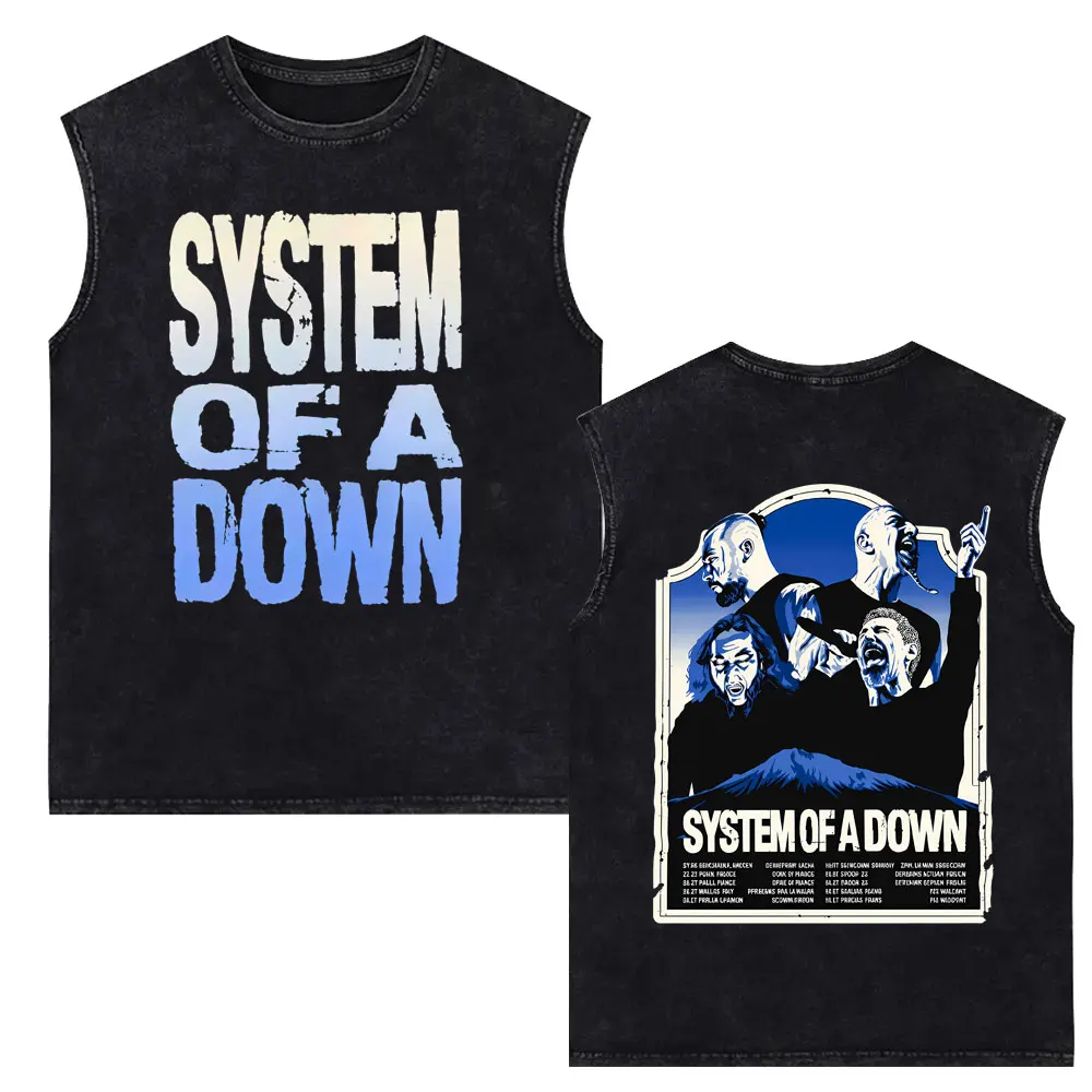 System of A Down Toxicity Vintage Washed Tank Tops Men's Clothing Rock Oversized Sleeveless Vest T Shirts Football Streetwear