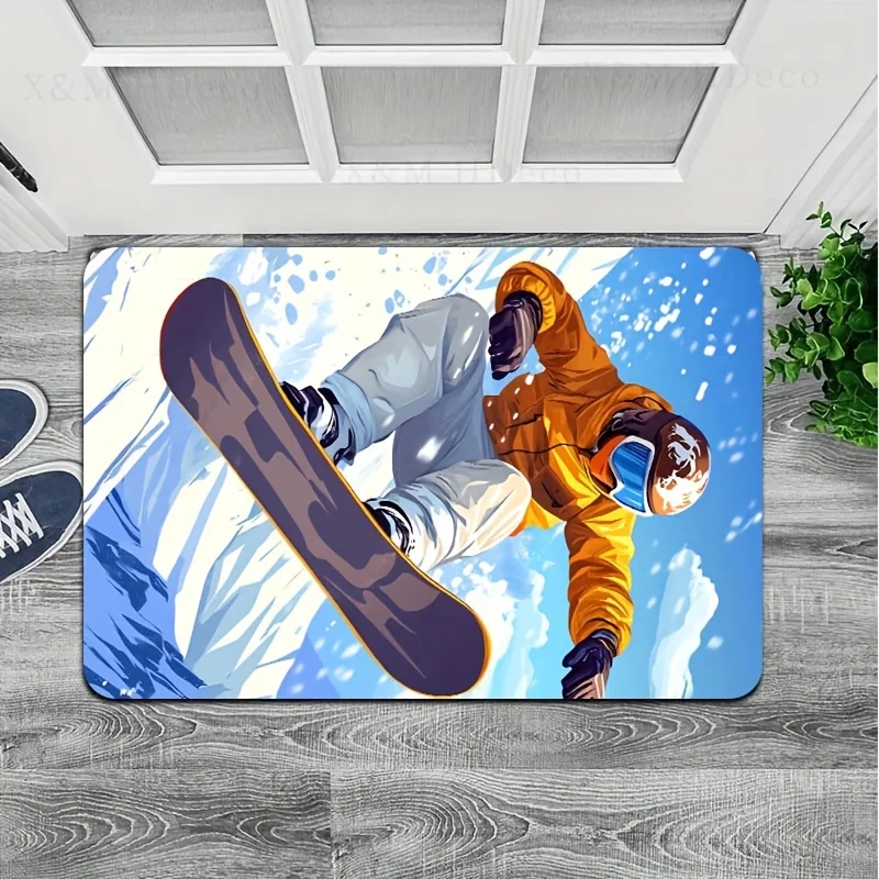Versatile 8mm Thick Skiing & Sports-Themed Carpet - Machine Washable, Polyester with PVC Backing for Living Room, Bedroom, Kitch