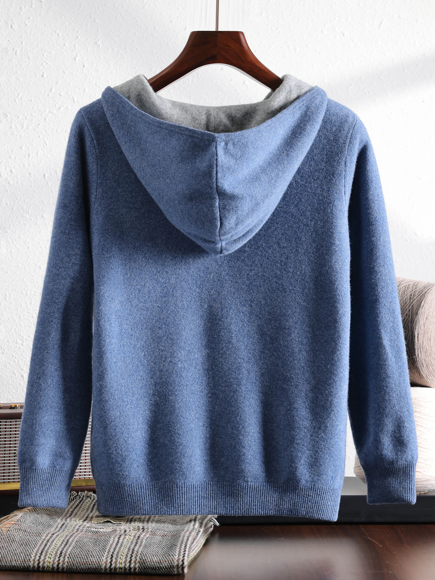 الذكية عادية 100% ميرينو الصوف الرجال سترة سميكة الخريف الشتاء الرجال محبوك مقنعين سترة الوجهين طويلة الأكمام الملابس القمم #2