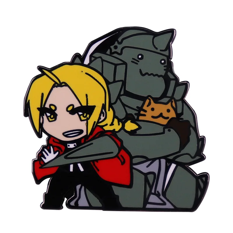 Fullmetal Alchemist Edward And Alfonse and Tonto Enamel Pins Cartoon Anime Metal Brooch Badge Backpack Accessory Gifts