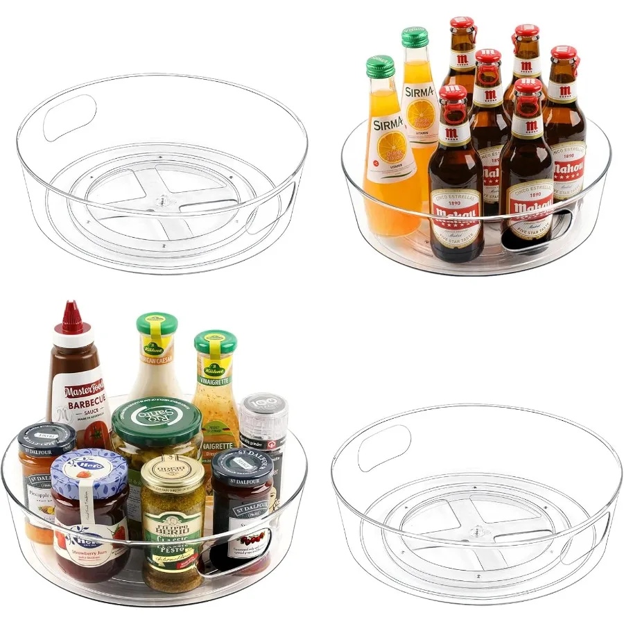 

4 Pack Lazy Susan Organizer for Cabinet Upgraded 11.5 Clear Lazy Susan Turntable with Handles and Raised Edge Rotating Spice St