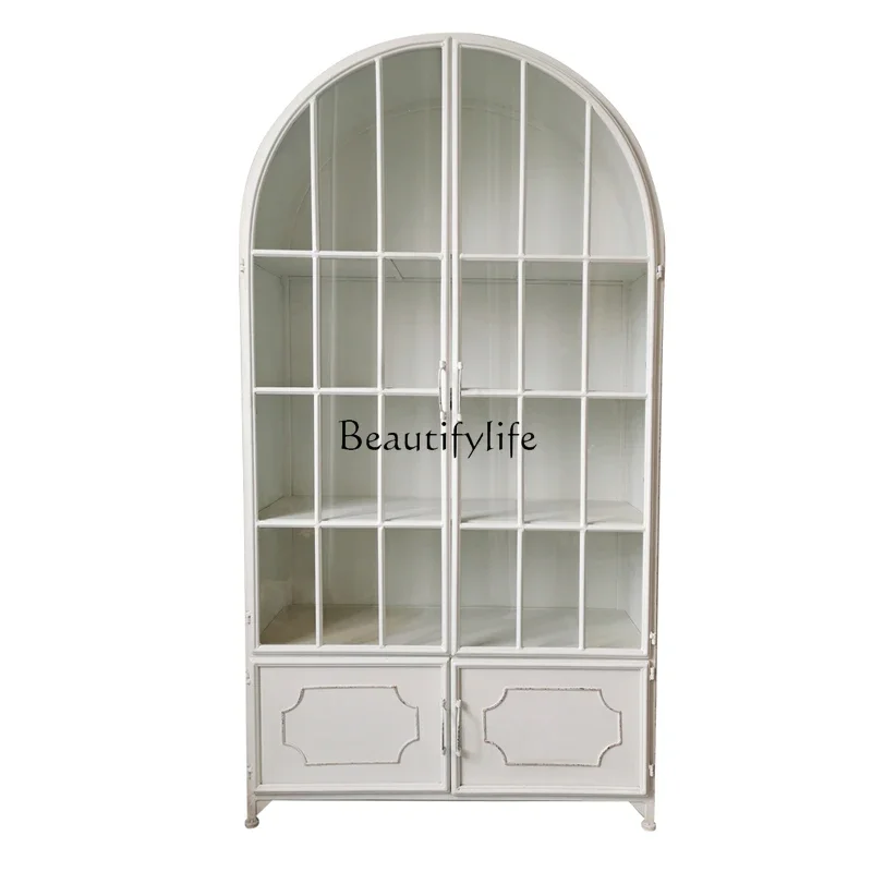 

02 French Retro Glass Door Cabinet Sideboard Storage Cabinet