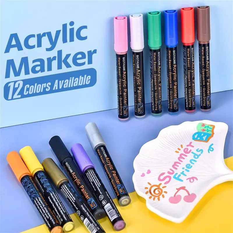 12colors Acrylic Paint Marker Pens Dual Tip Paint Markers Art Painting Dot Pen Portable Coloring Marker Pen Fast Drying Graffiti