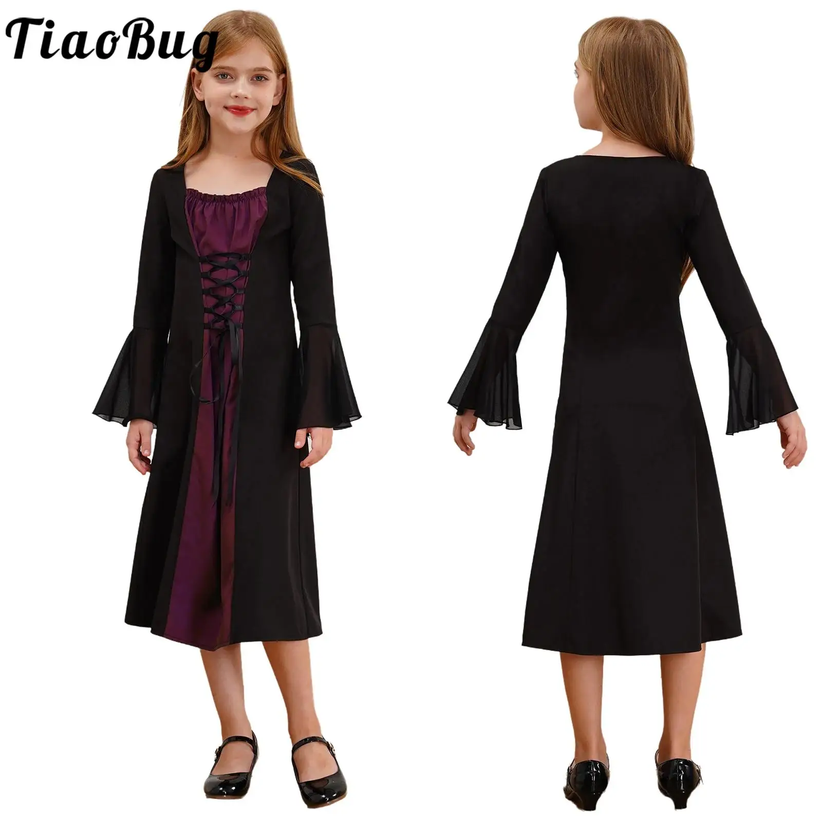 

Детское винтажное платье принцессы королевы для девочек средневековое платье с длинным рукавом со шнуровкой платье эпохи Возрождения нарядное платье для Хэллоуина карнавала вечеринки