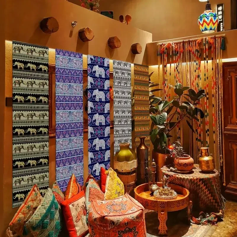 VIKAMA Ethnic Tribal Floral Door Drape Boho Geometric Print Fabric Hanging Curtain for Entryway Home Decor