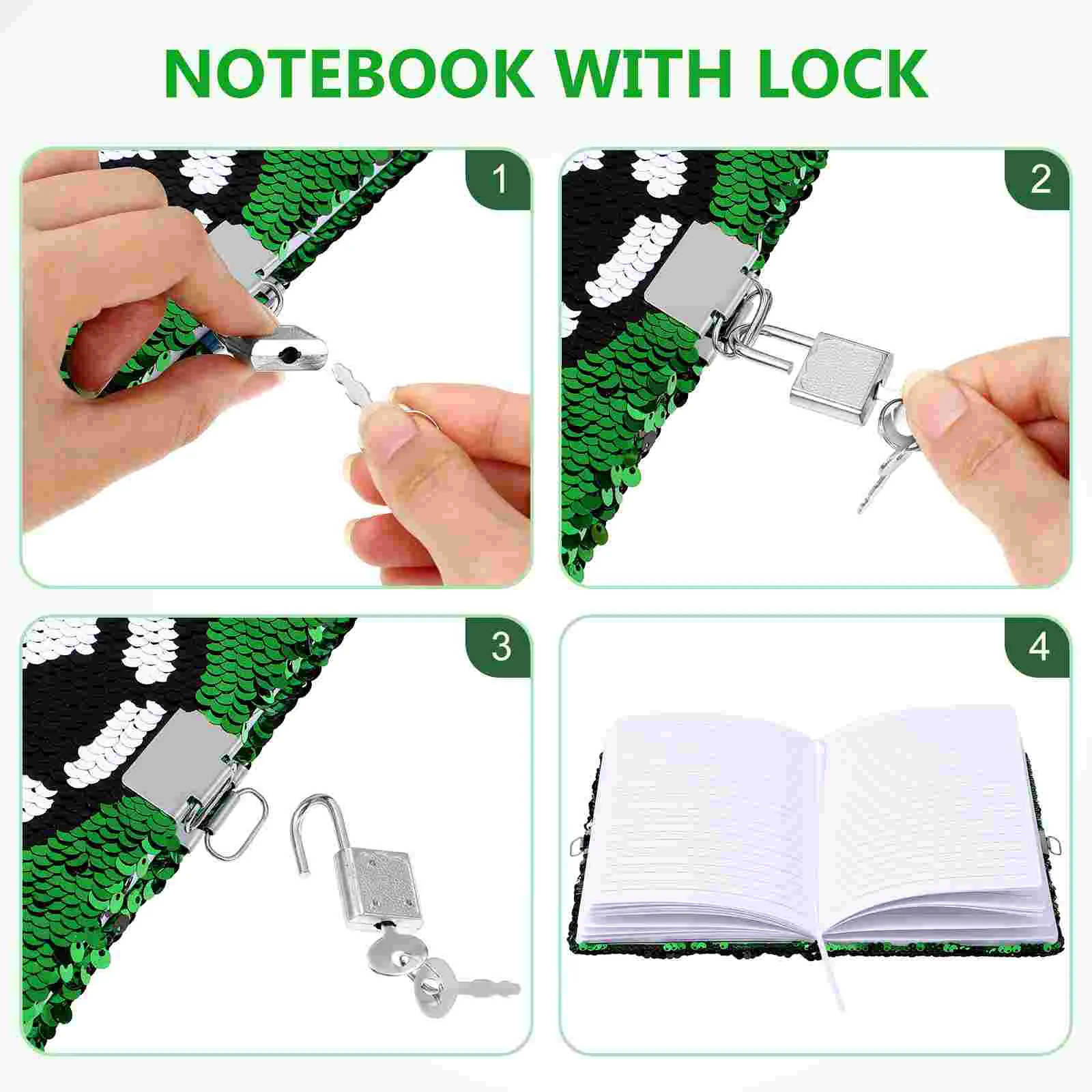 Journal Lock Pencil Case Notebooks with and Keys Journals Locks Green Diary Miss