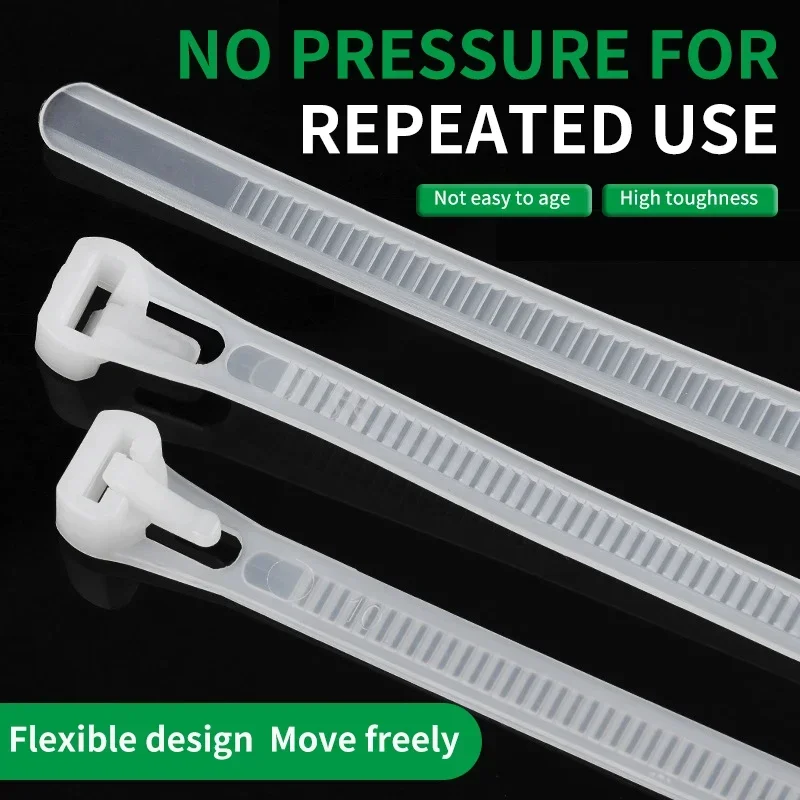 100pcs Releasable Cable Tie Reusable Wire Tidy Zip Straps Clear Tensile Strength 40 lbs Flexible Adjustable Soft Wire Ties Wraps