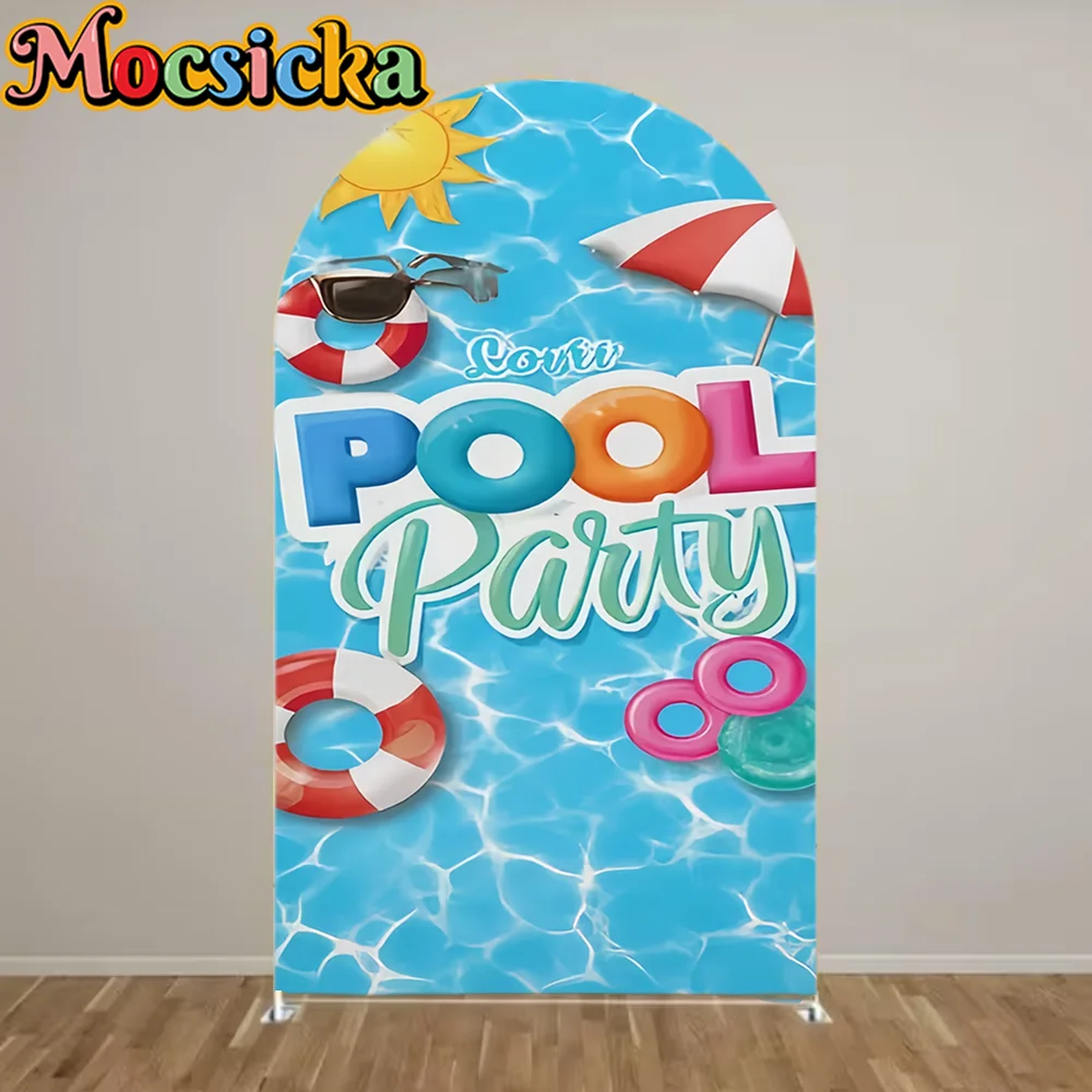 Summer Pool Party Arch Backdrop Cover Blue Sea Water Sandy Beach Photography Background Birthday Baby Shower Party Decorations