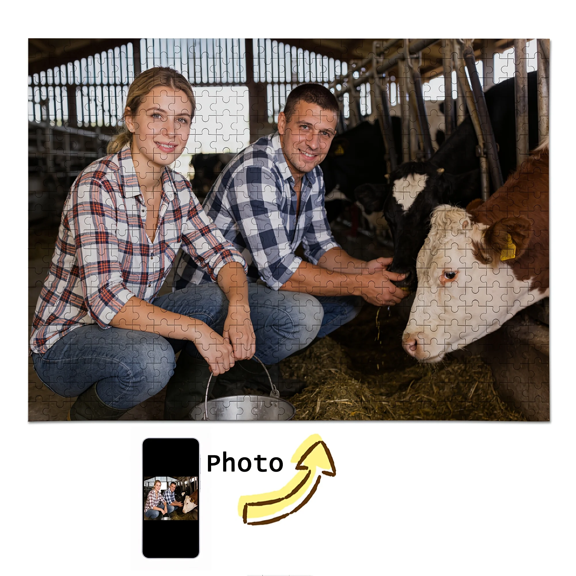 Personalized Custom Photo Puzzle Customize Farm Couple and Cattle Cardboard/wooden 35/300/500/1000 Pieces Puzzles Family,Friends