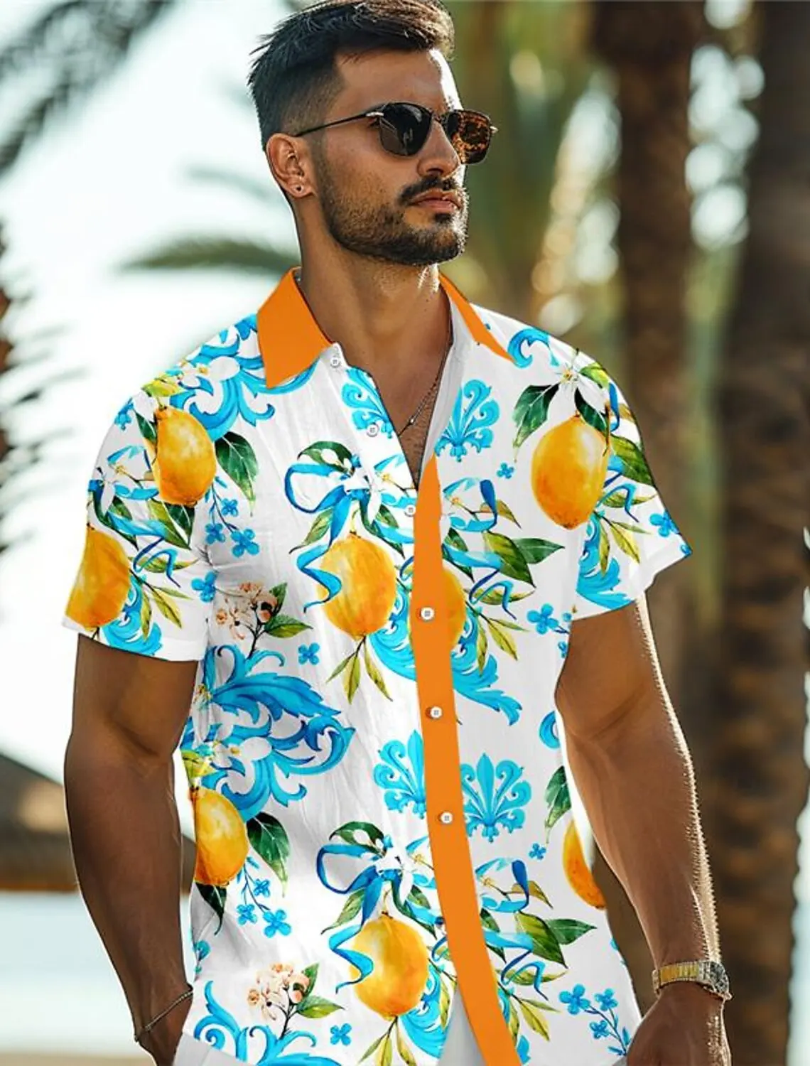 Lemon Tropical Men's Resort Hawaiian 3D Printed Shirt Button Up Short Sleeve tee Summer Beach Shirt Vacation Daily Wear S TO 2XL