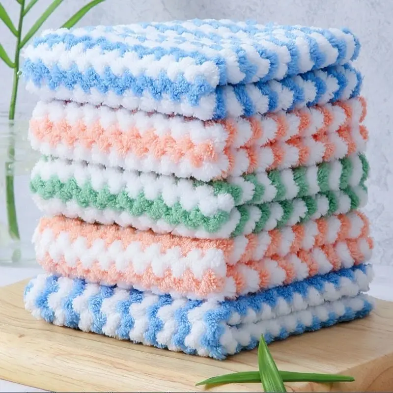 Super Absorbent Coral Fleece Dishcloths Kitchen Dish Pot Washing Rags Scouring Pads Glass Windows Wipe Cleaning Cloths Towels