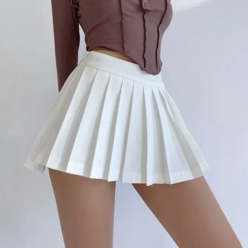 HOUZHOU Pleated Mini Skirt Women Sexy High Waist Asymmetrical Slim A-line Micro Skirt with Shorts Korean Streetwear Y2k Skort