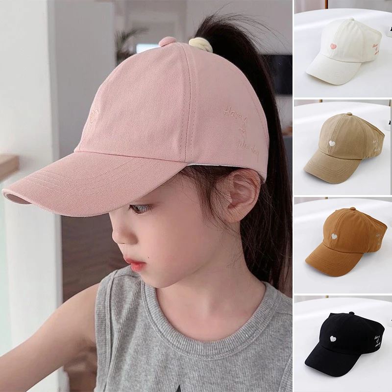 Embroidered Heart Baby Baseball Cap Summer Toddler Sunscreen Duck Tongue Hat Kids Solid Color Empty Top Sun Hats