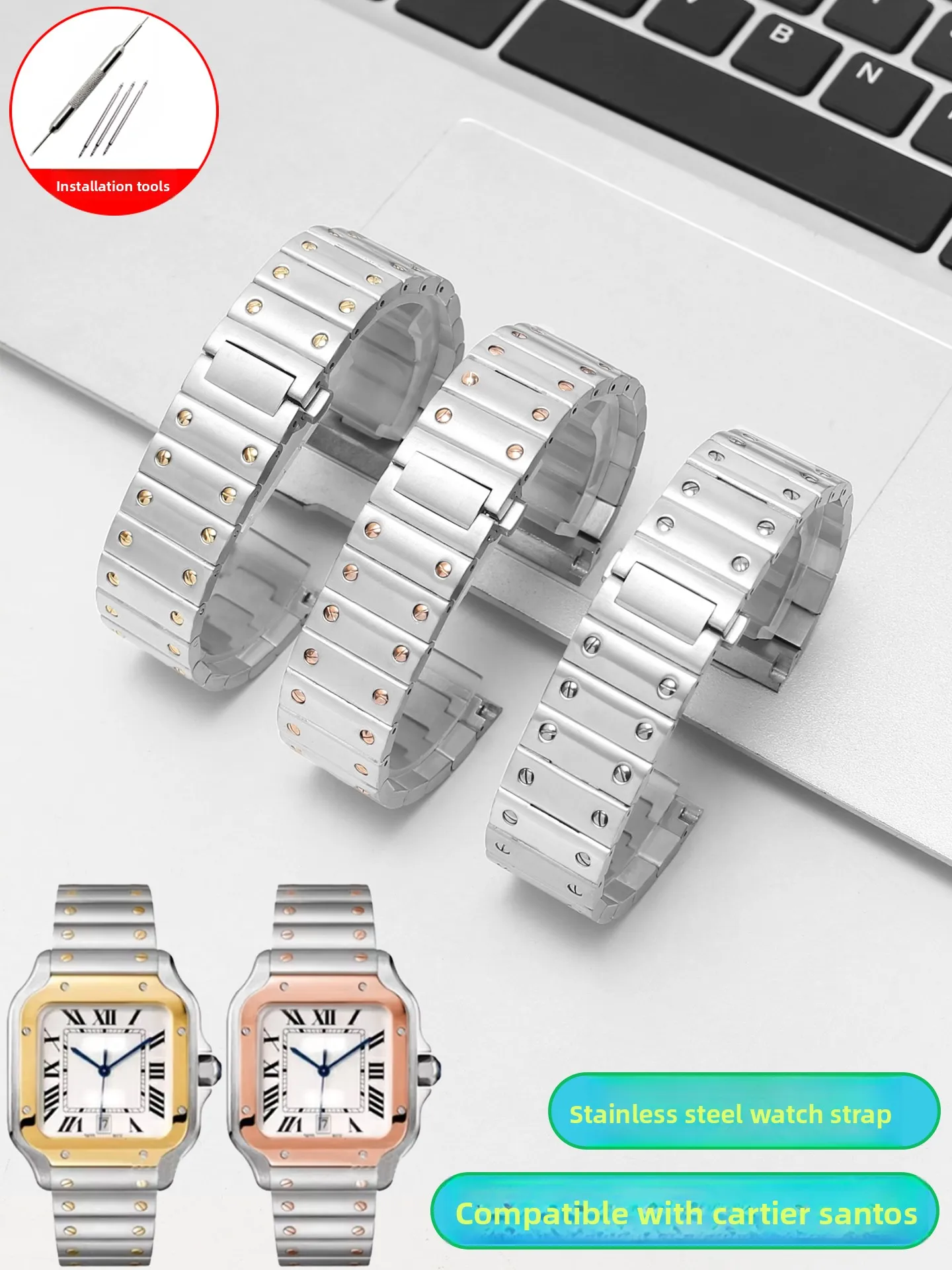 

Подходит для часов Cartier Santos серии WSSA0010/29/61/63/65 из нержавеющей стали, мужских и женских, 21 мм.