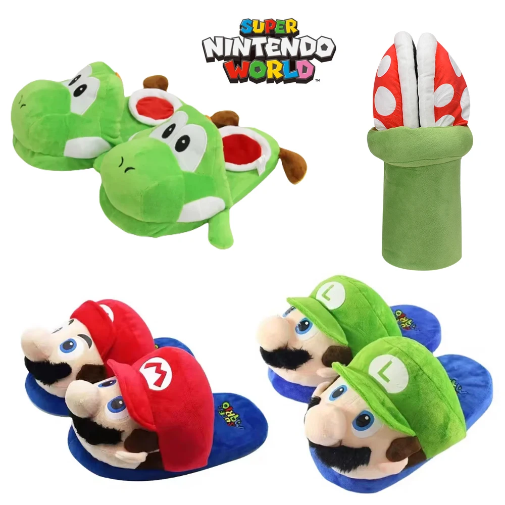 Super Mario Yoshi Luigi Plush Shoes Poison Piranha Plant Cartoon Cotton Slippers Indoor Warm Winter Home Shoes Boy Girl Couples