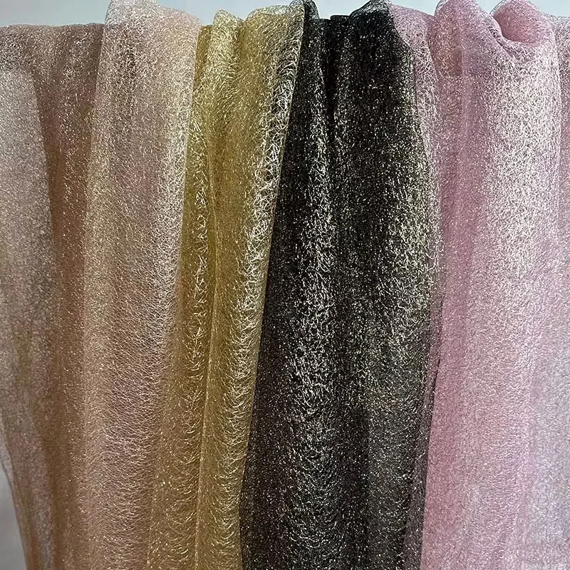 Textura irregular fio de ouro organza malha tecido high end couture vestido hanfu designer transparente costura pano