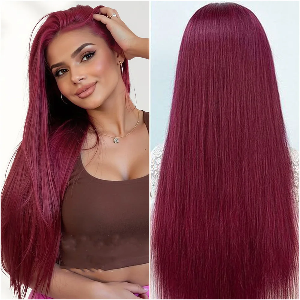 

Плотность 220 # Парик из натуральных волос 99J Burgundy, 13x6 HD, с прозрачной кружевной основой, бразильские окрашенные прямые волосы, 40 дюймов, цвет красное вино