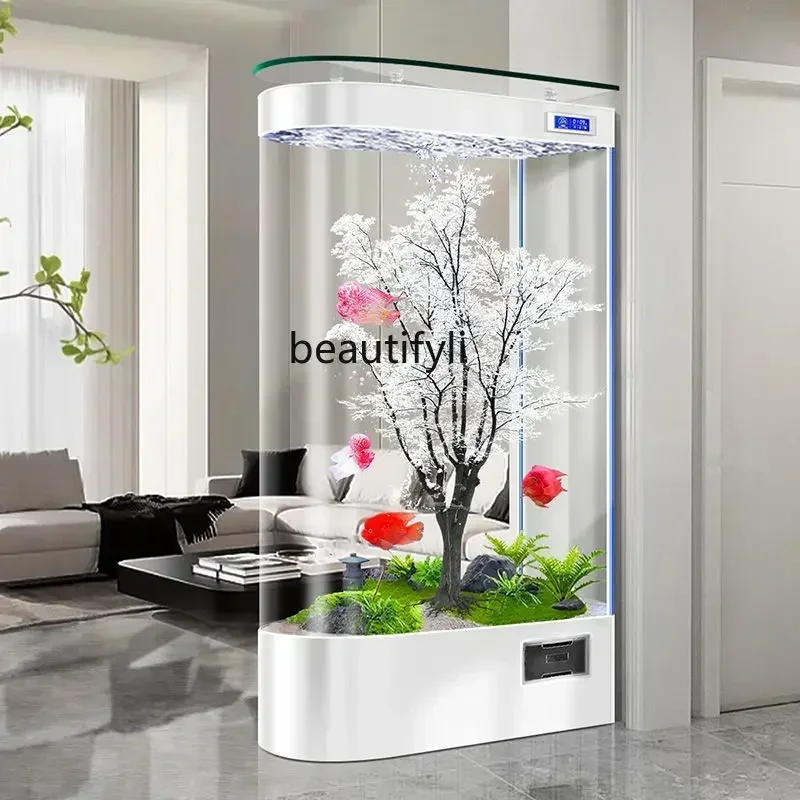 Fish tank living room small aquarium water-free ecological glass goldfish tank floor screen