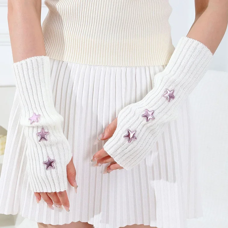 Nouvelles manchettes tricotées sans doigts pour femmes, style gothique, rayées, longues, pour l'hiver, chauffe-bras, gants de poignet tendance Harajuku Y2K pour filles