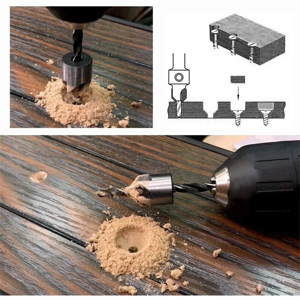 Juego de perforación de madera avellanada de 3 puntos, juego de herramientas de perforación de chaflán para carpintería, Chaflán de acero de alta velocidad para carpintería, 23 piezas