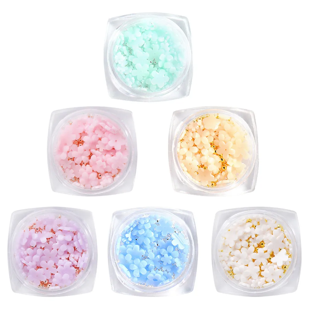 

6 коробок декоративных элементов для ногтей с цветочным дизайном, меняющих цвет, из полимерной смолы, для DIY маникюра, украшения для ногтей, аксессуары для нейл-арта