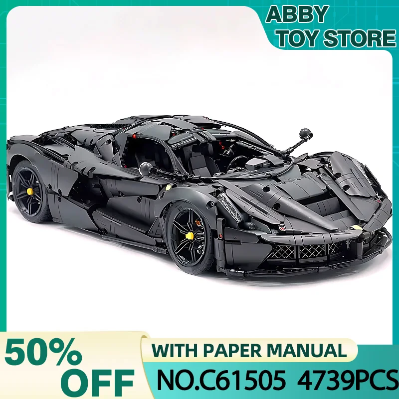 Highly difficult MOC-C61505 Technical Black Super Sports Car Hypercar Model Building Blocks Bricks Puzzle Toy Christmas Gift Kid