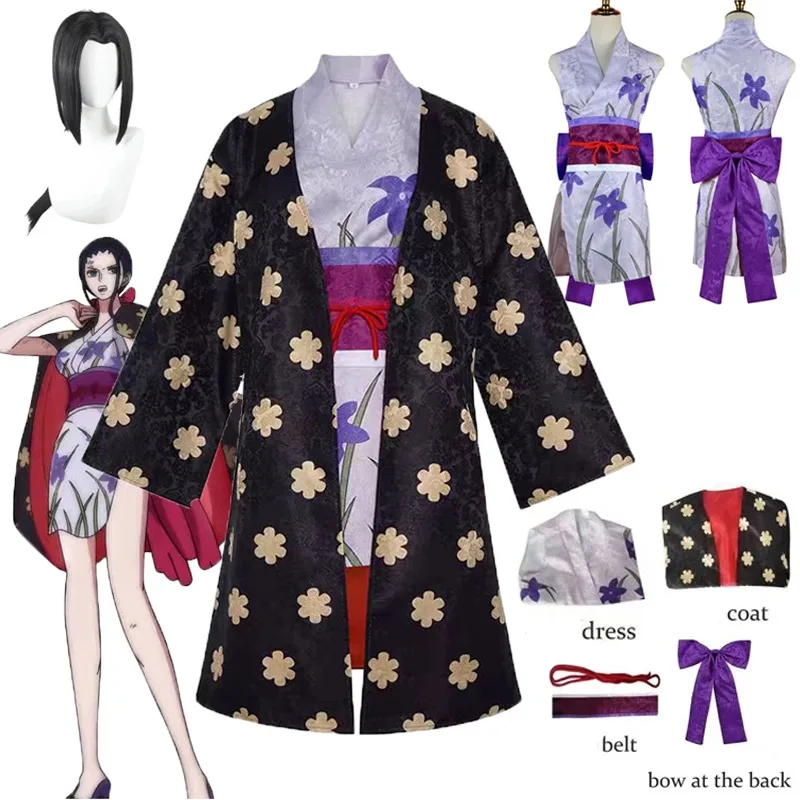 Nico robin cosplay traje impressão digital uniforme feminino kinomo vestido peruca roupa halloween carnaval terno