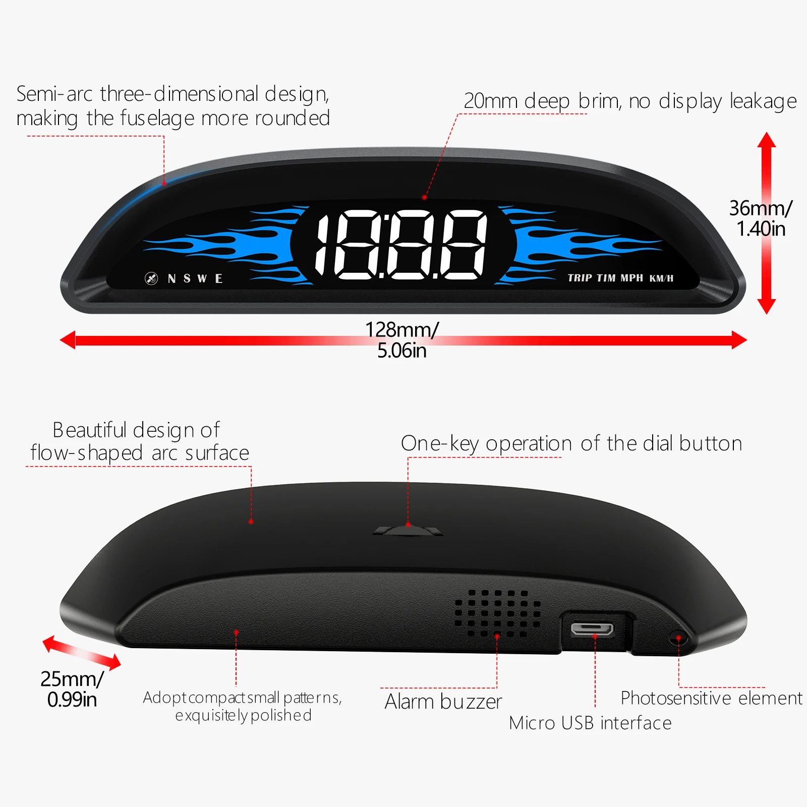 G2 عداد السرعة الرقمي GPS شاشة عرض عالمية (HUD) للسيارات، مع شاشة LCD 4 بوصة، سرعة MPH، تنبيه القيادة التعب، O
