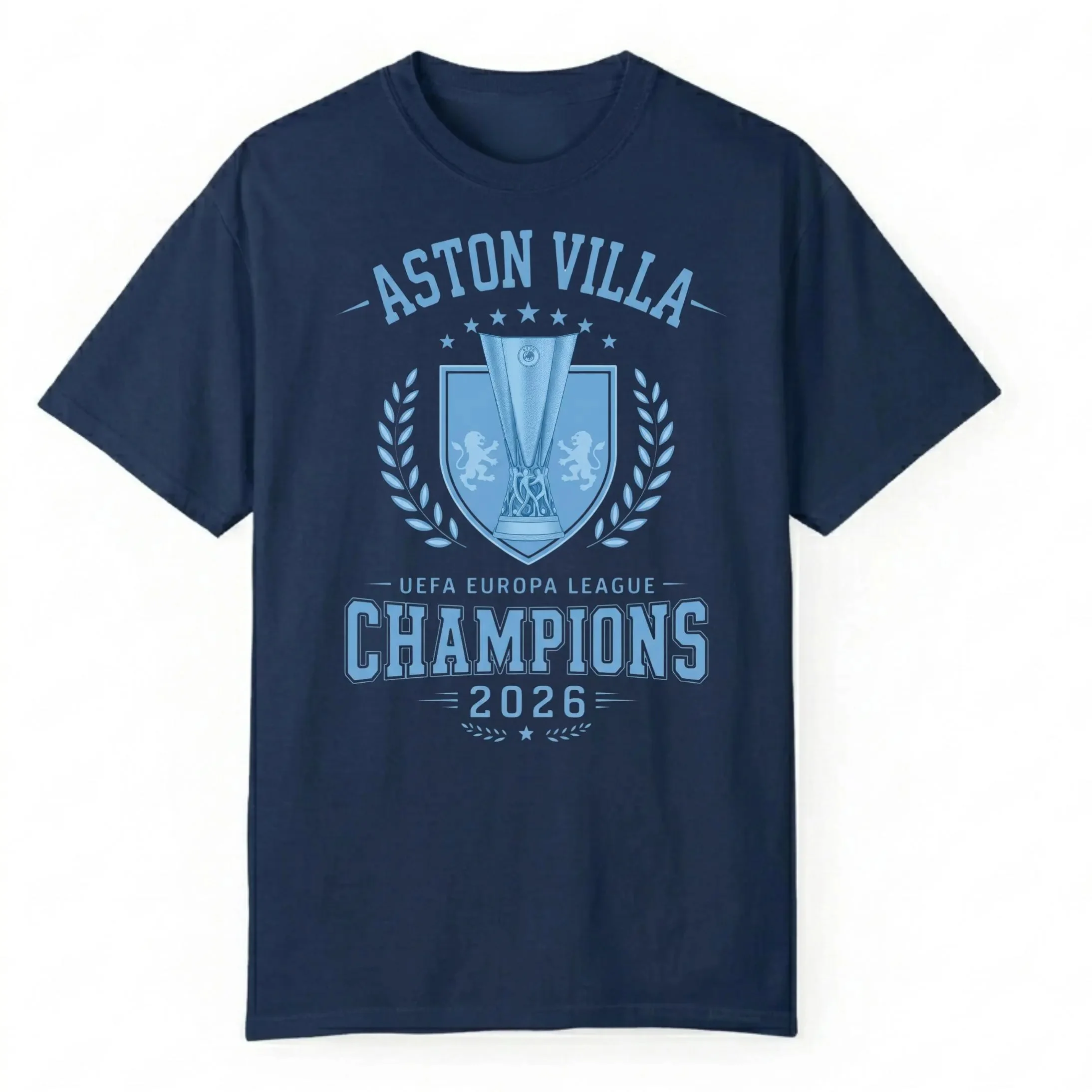 Camiseta Aston Villa Europa League Champions 2026 para Homens e Mulheres, Verão, Algodão, Estilo Y2K, Gola Redonda, Manga Curta, Streetwear