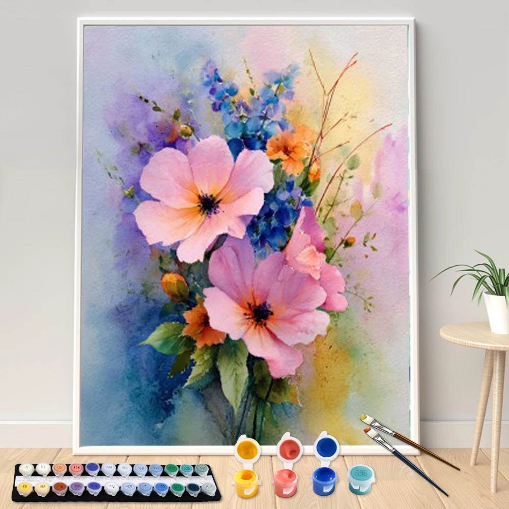 

Digital Acrylic Painting Kit DIY Pink bouquet Art Canvas Hand Painted Home Decor Personalized Surprise Gift