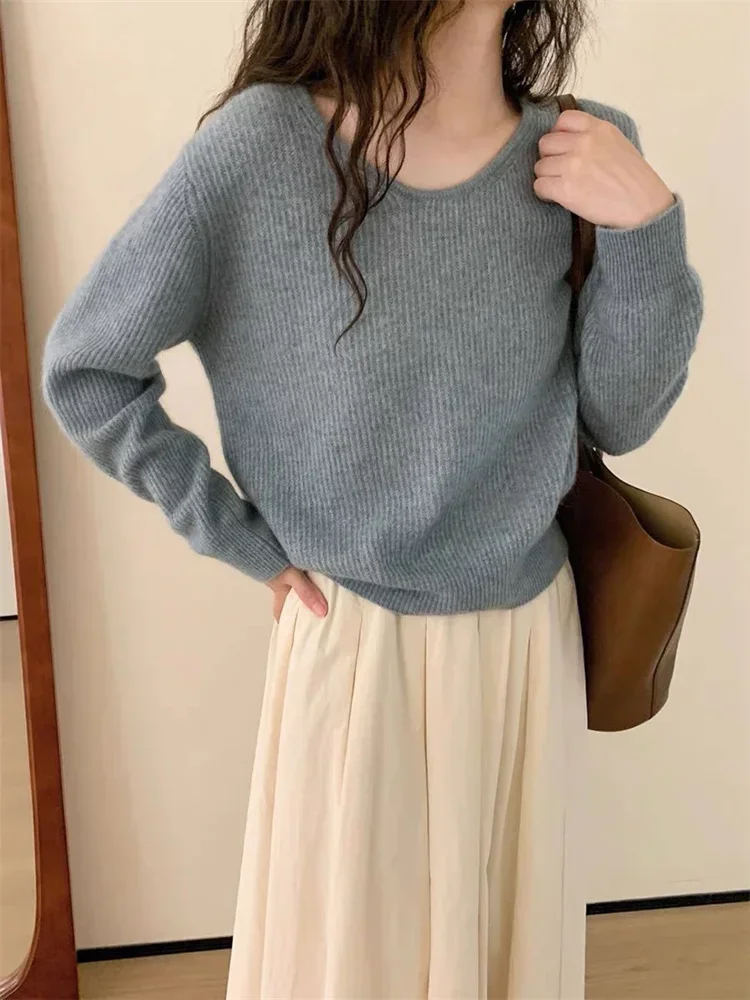 Women Sweater 100% V-Neck Cashmere Sweater Loose Casual Knitwear Pullovers Needle Winter Soft Warm Long Sleeve For Ladies Top