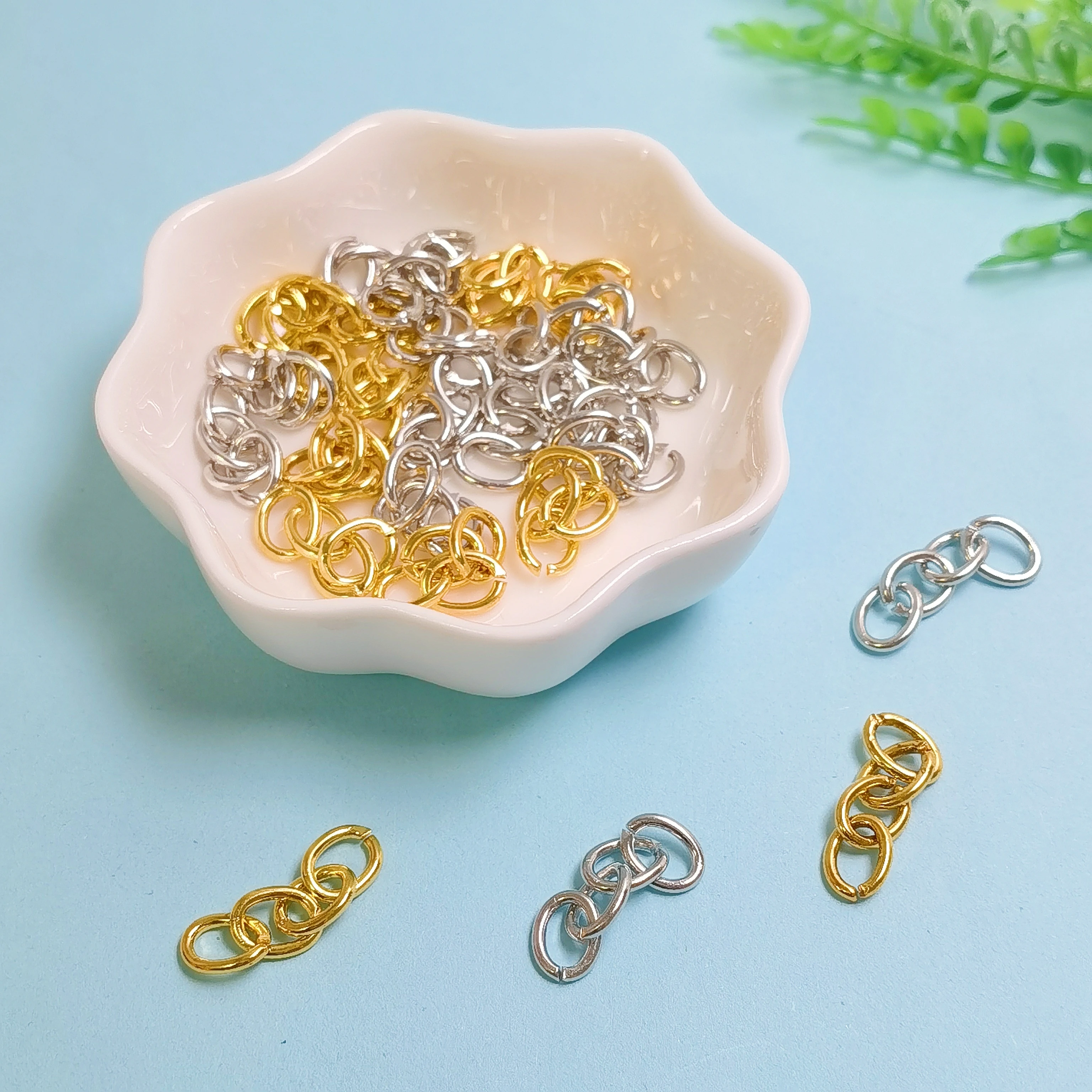 4-Link Extension Chains Keychain Tail Chains Metal Ring Buckle for DIY Bracelet Craft Jewelry Making Accessories
