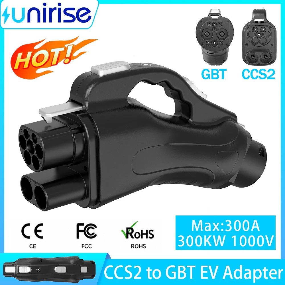Adaptador de Carregador EV Unirise CCS2 para GBT 300A 1000V 300kW Conversor Rápido DC CCS Combo 2 para GBT para Conector de Carregamento BYD Honda VW