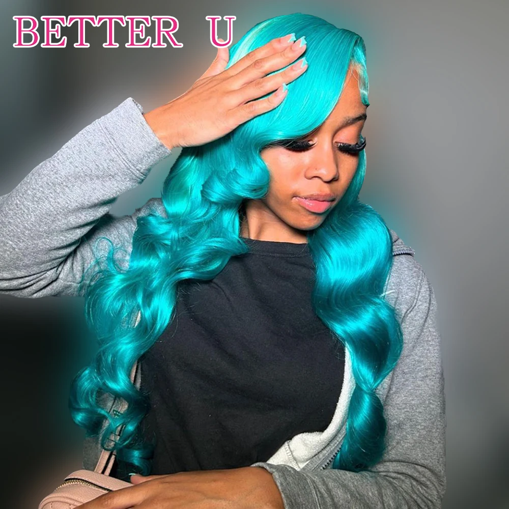 Mint Green Long Straight 13x4 13x6 Hd Lace Front Pre-Stretched Wig Transparent Human Hair High Gloss Wig Blue Body Wave 30 Inch